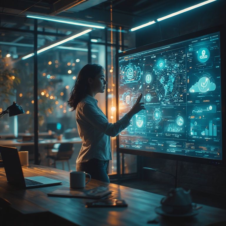 Glowing shield with an upward-trending bar graph in the center, surrounded by digital light rays and abstract technology icons, symbolizing cybersecurity and financial growth.